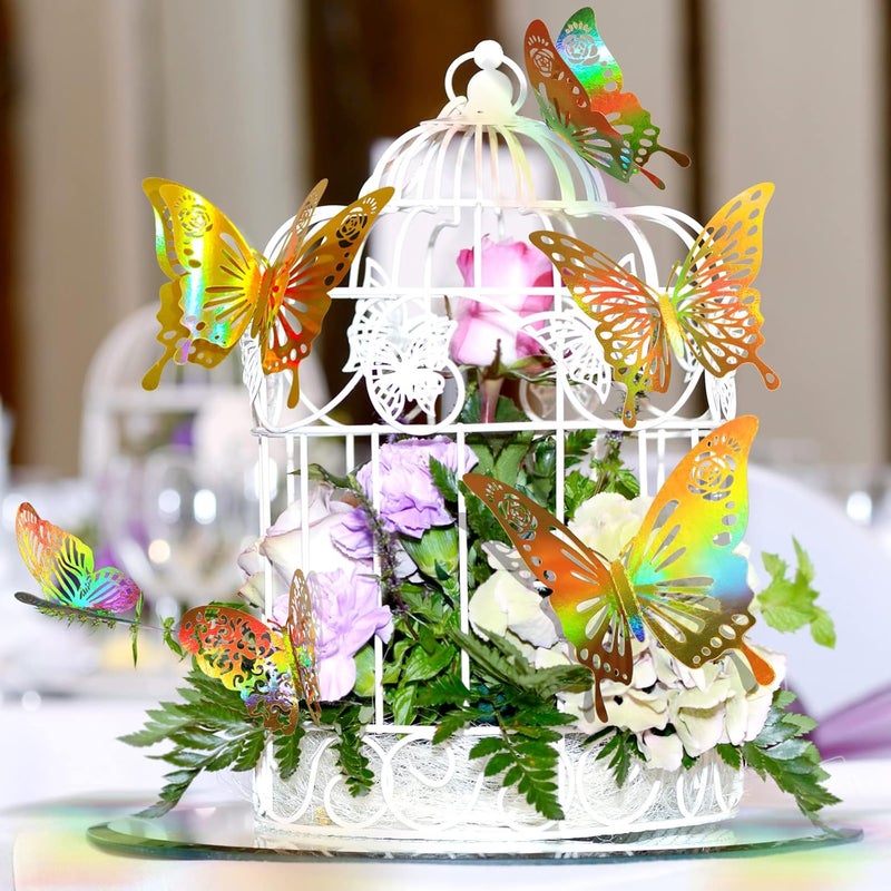 DELEMI 60 Pcs 3D Iridescent Gold Butterfly Wall Decor, Holographic Decorations with Set 5 Style DIY Man Made Removable Decorative for Home, Party - Image 3